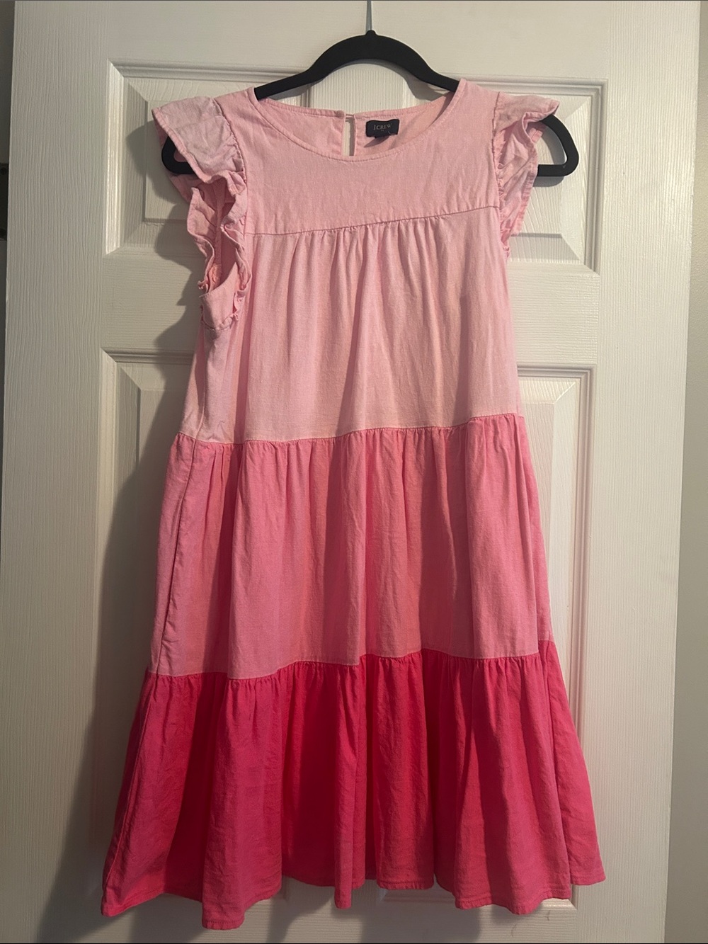 J CREW woman’s size 2 pink Tiered Ruffle Sleeve Dress